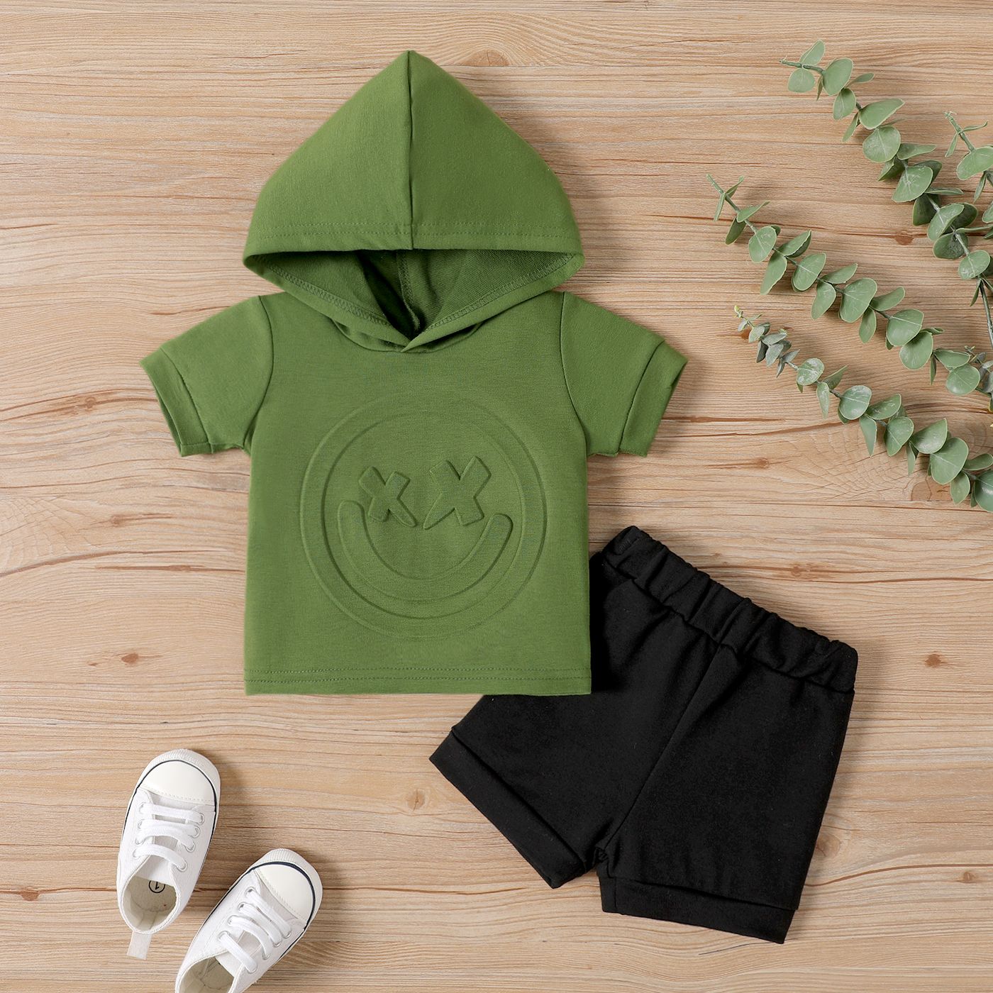 2pcs Baby Boy Short-sleeve Hoodie And Solid Shorts Set