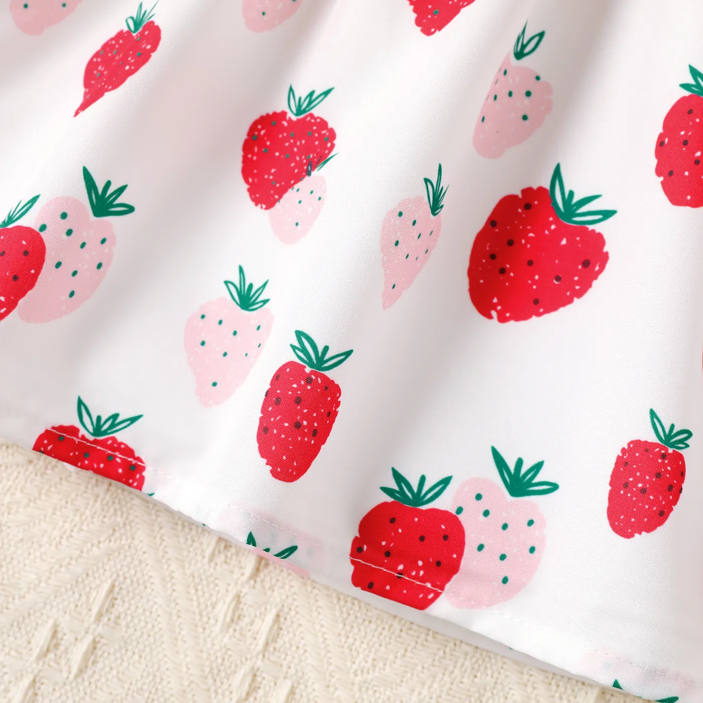 Baby Girl Strawberry Print Bow Decor Ruffled Tank Dress REDWHITE image 5