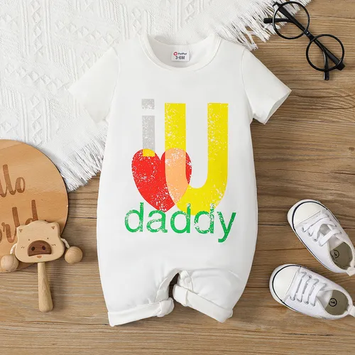 Father's Day Baby Girl/Boy 97% Cotton Letter Print Short-sleeve Jumpsuit