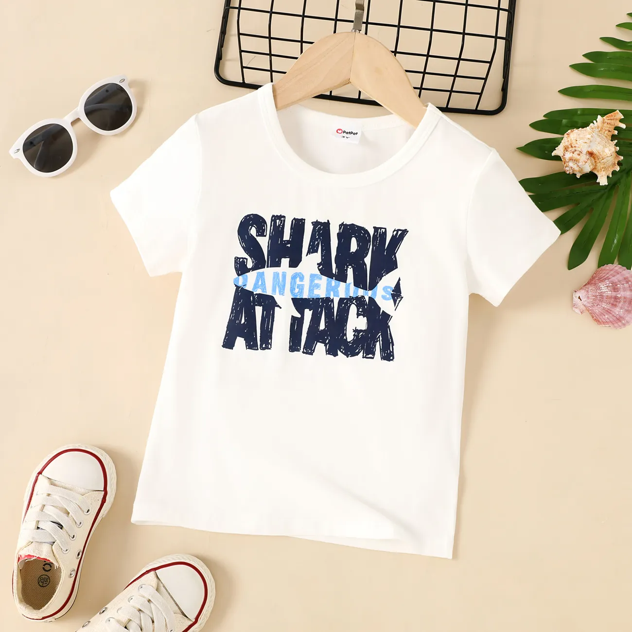 Kleinkinder Jungen Kindlich Hai Kurzärmelig T-Shirts weiß big image 1