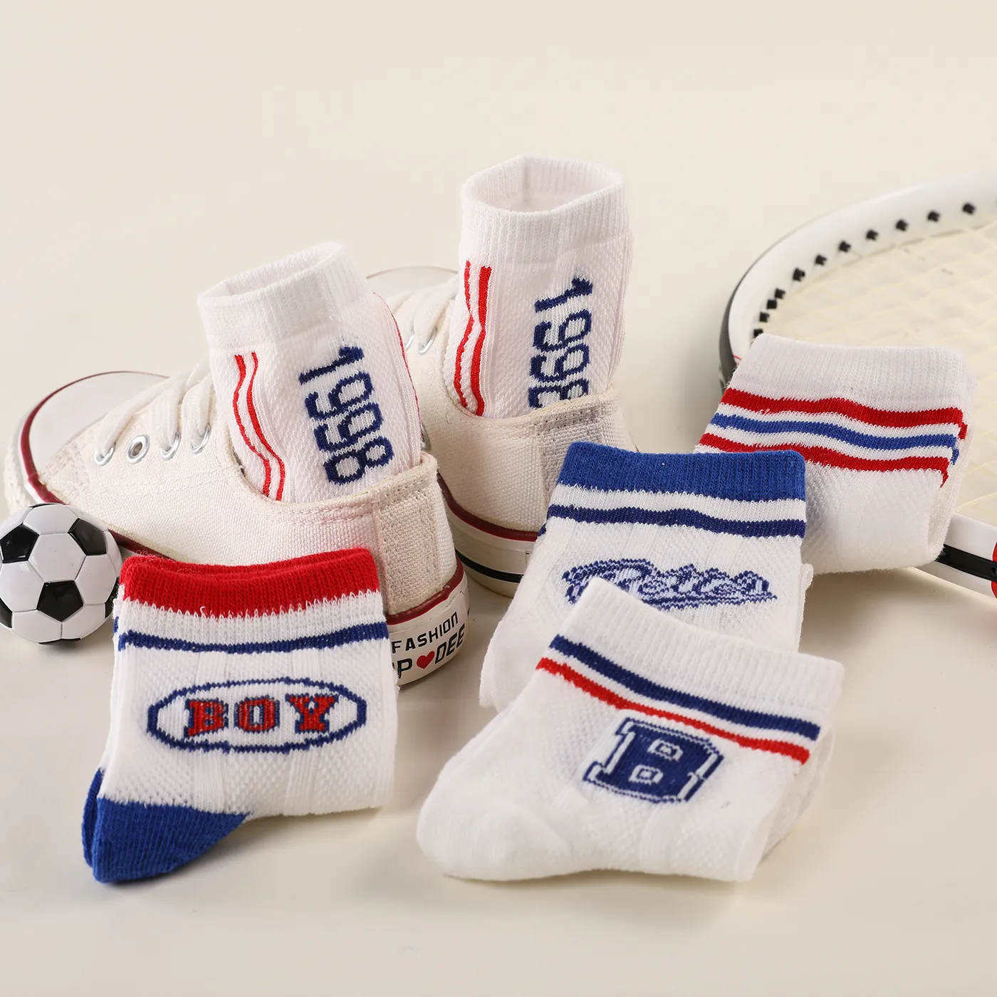 5 Pairs Toddler / Kid Number Letter Graphic Striped Colorblock Socks  image 2