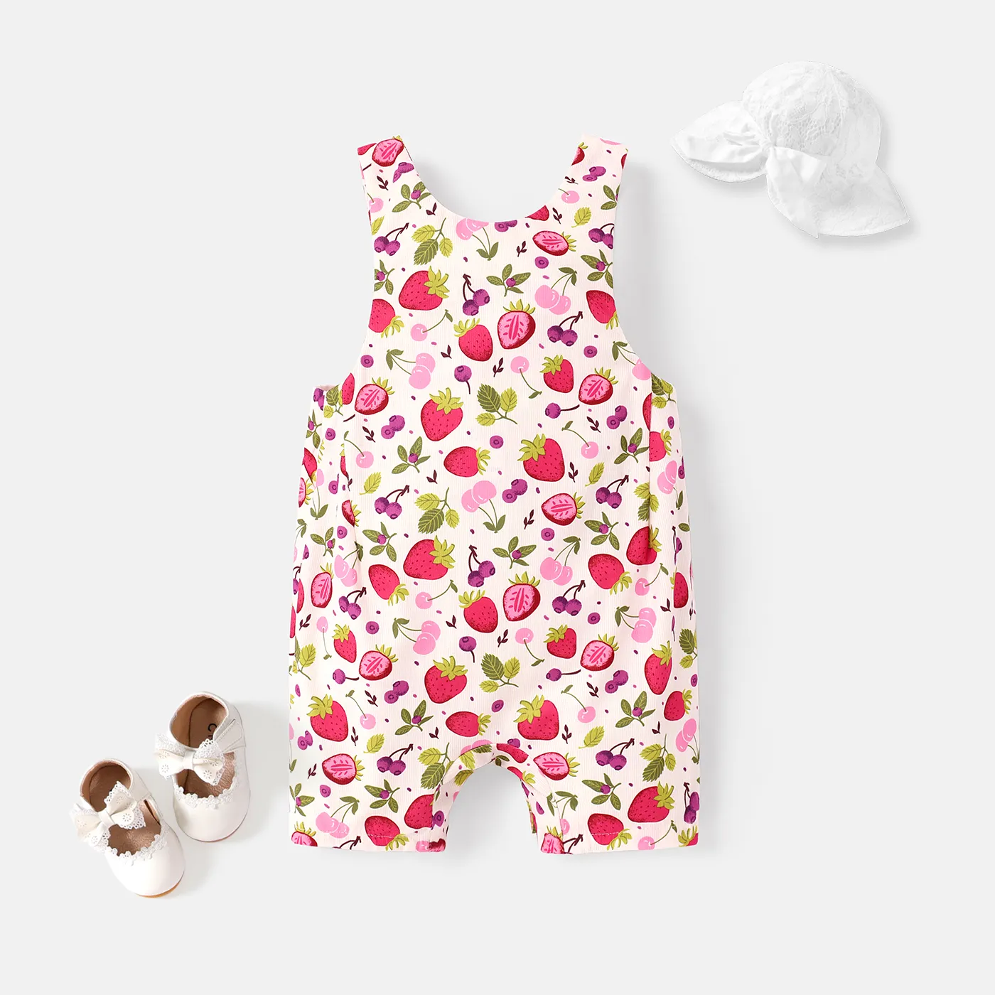 Baby Girl Allover Strawberry & Cherry Print Tank Jumpsuit Apricot image 4