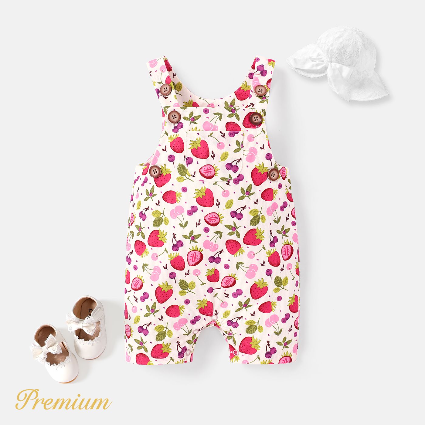 Baby Girl Allover Strawberry & Cherry Print Tank Jumpsuit