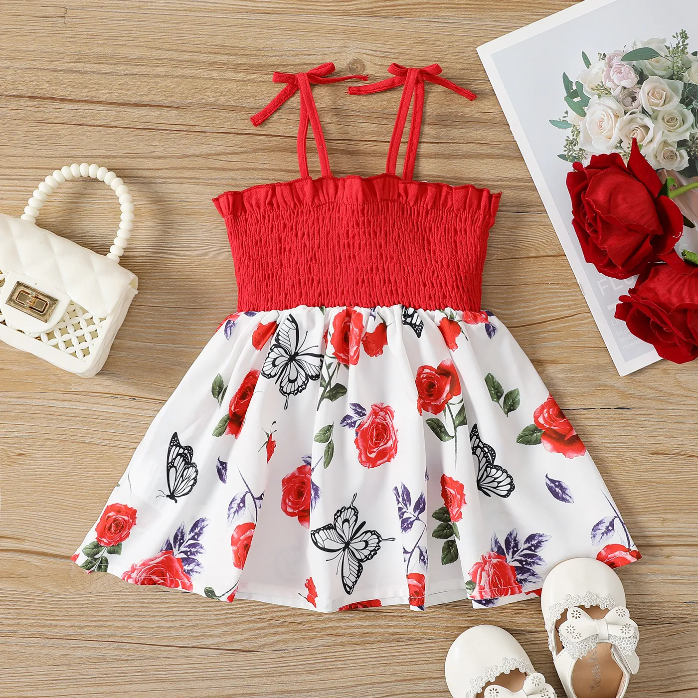 Baby Girl Floral & Butterfly Print Smocked Combo Slip Dress