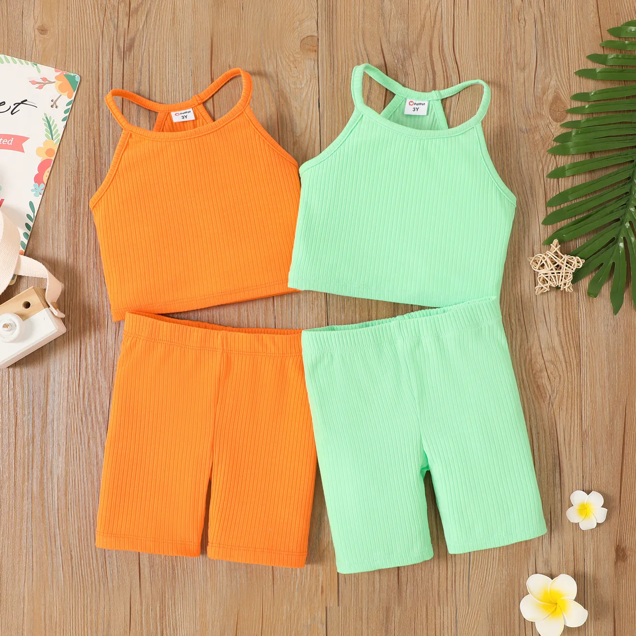 Green Two Tone Rib Knitted Shorts & Top Set