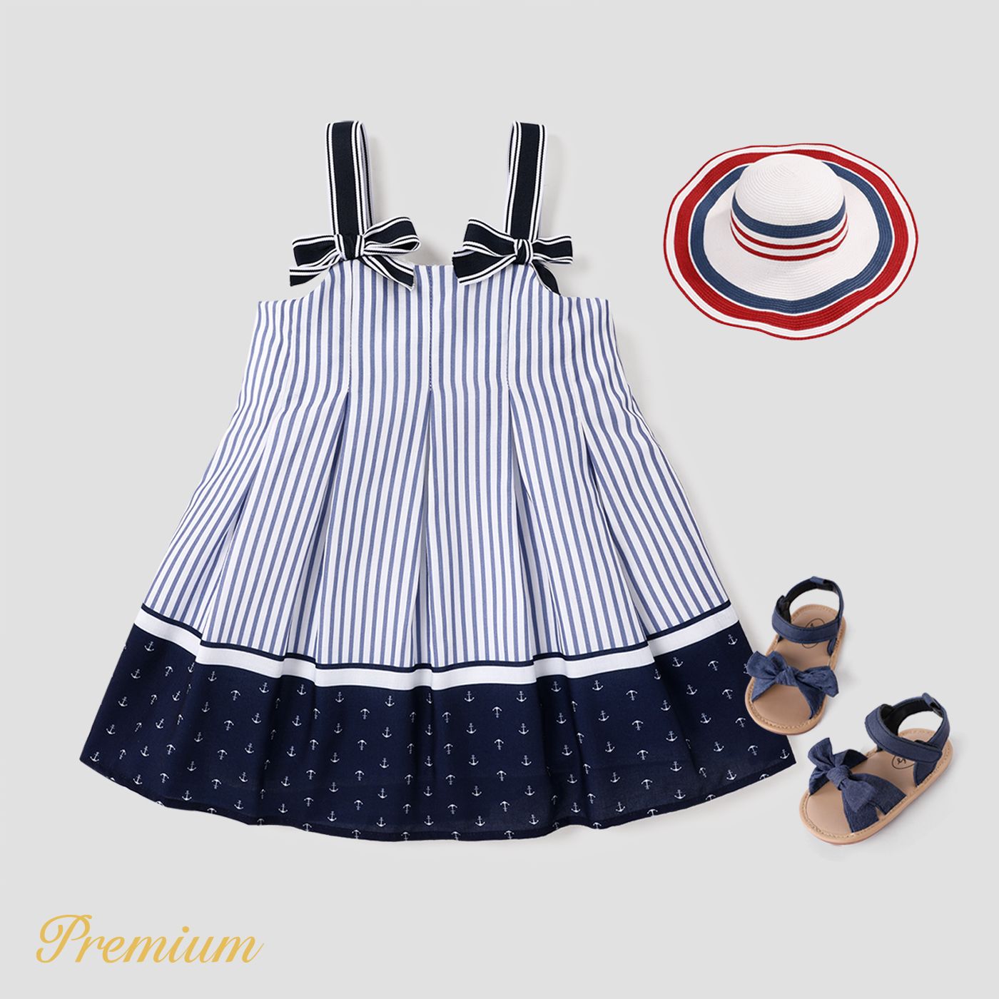 Toddler Girl Stripe Panel Bow Decor Slip Dress