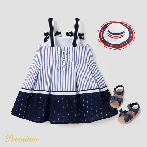 <Seaside Stripes> Toddler Girl Bow Front Decor Tank Dress or Slip Dress