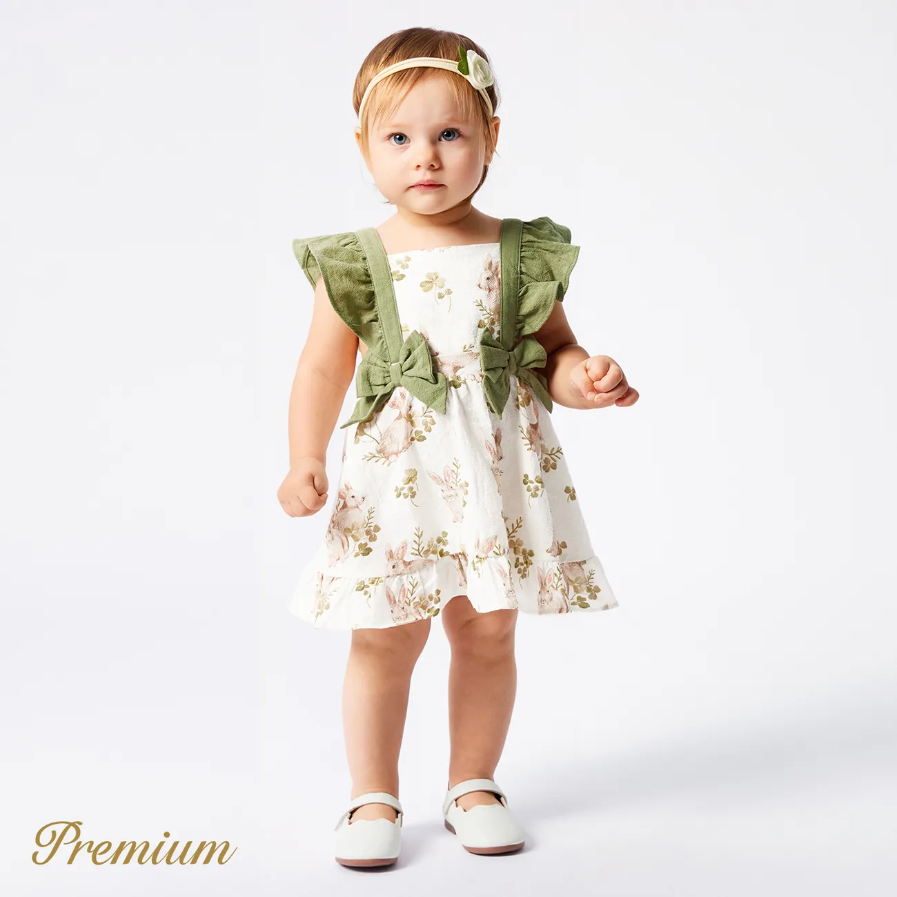 Baby Girl 100% Cotton Bow Front Ruffle Trim Dress  big image 1