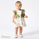 Baby Girl 100% Cotton Bow Front Ruffle Trim Dress White