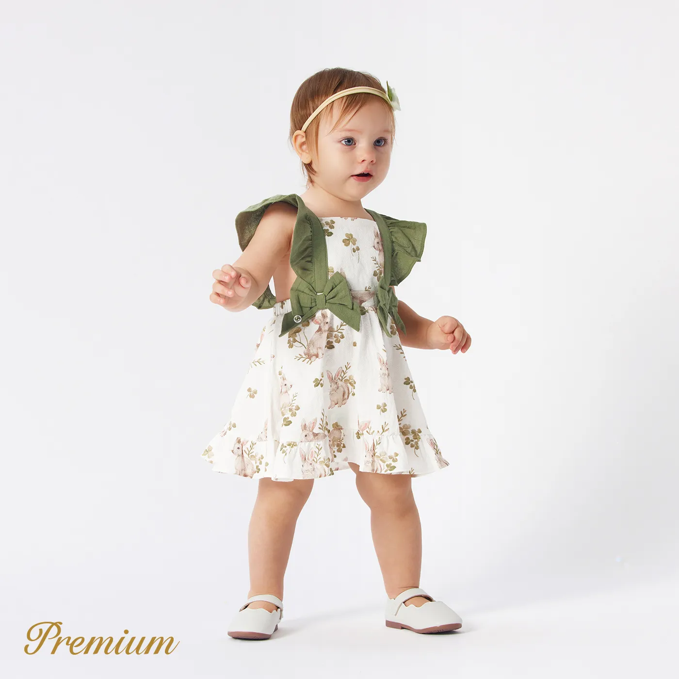 Baby Girl 100% Cotton Bow Front Ruffle Trim Dress  image 2