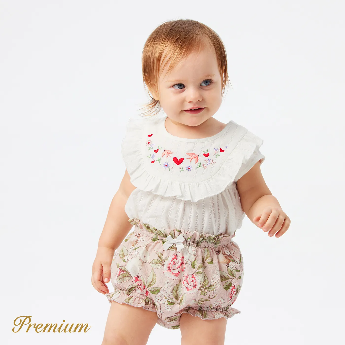 Baby Girl Allover Print or Solid Frill Trim Shorts
