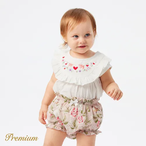 Baby Girl Allover Print or Solid Frill Trim Shorts