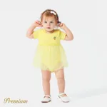 <lemon tree love> mameluco de manga corta de algodón con estampado de limones para bebé niña Mameluco de malla con detalle bordado de manga corta de algodón para bebé niña