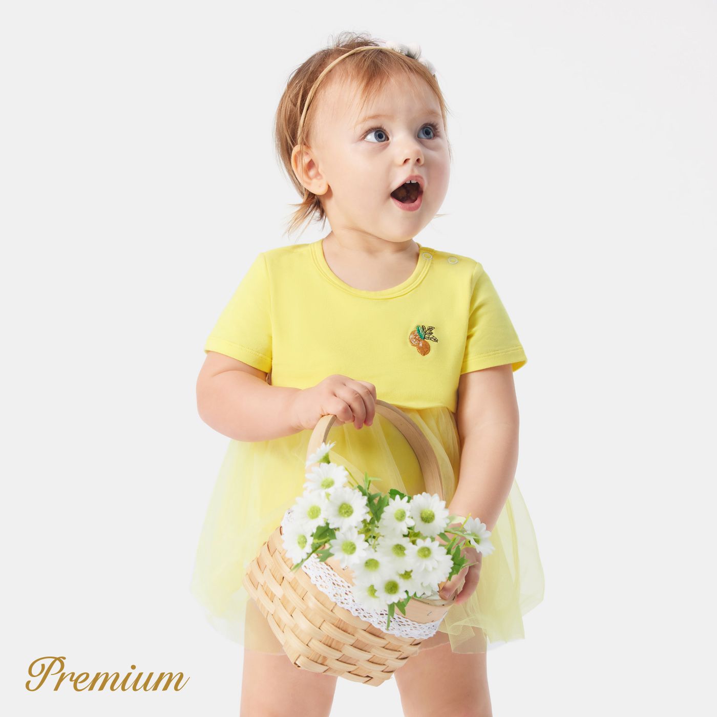 <Lemon Tree Love> Baby Girl Cotton Short-sleeve Lemon Print Romper