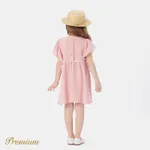 Toddler Girl 100% Cotton Crepe Floral Embroidered Lace Detail Ruffle-sleeve Dress Pink image 3