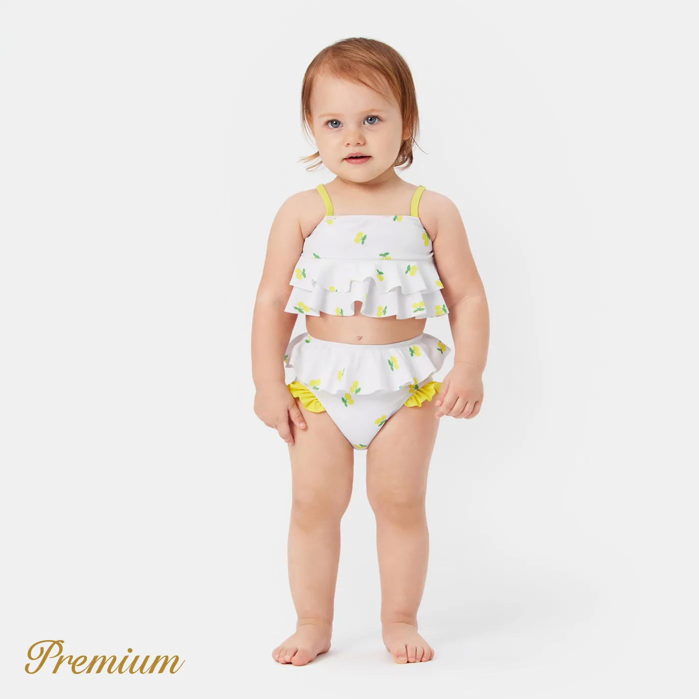 2pcs Baby Girl Allover Floral Print Layered Ruffled Strappy Two-piece Swimsuit ORIGINALWHITE image 2