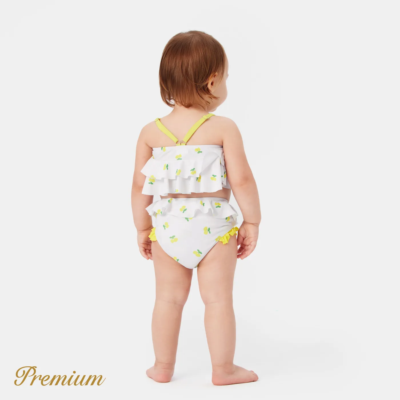 2pcs Baby Girl Allover Floral Print Layered Ruffled Strappy Two-piece Swimsuit ORIGINALWHITE image 3