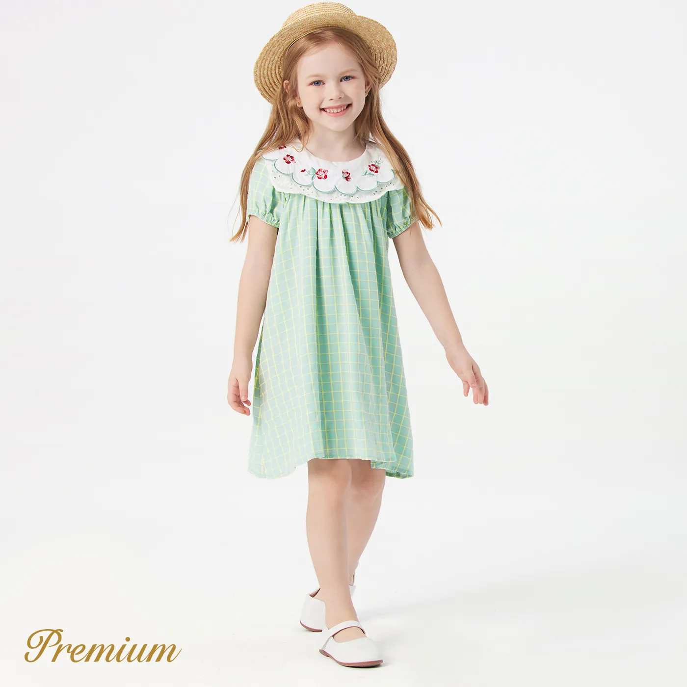 Toddler Girl 100% Cotton Statement Collar Puff-sleeve Gingham Dress  image 3