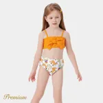 2pcs Kid Girl Bow Front Solid & Animal Print Two-piece Swimsuit Set  image 3