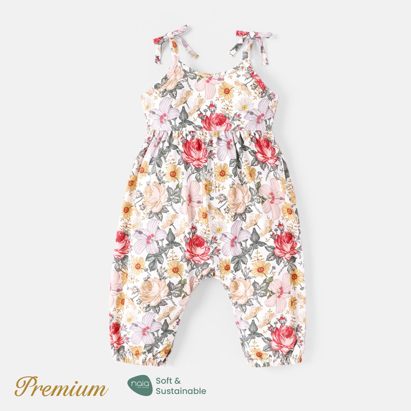 

<Romantic Poem> Baby Girl 100% Cotton Crepe Solid or Floral Print Naia™ Cami Jumpsuit