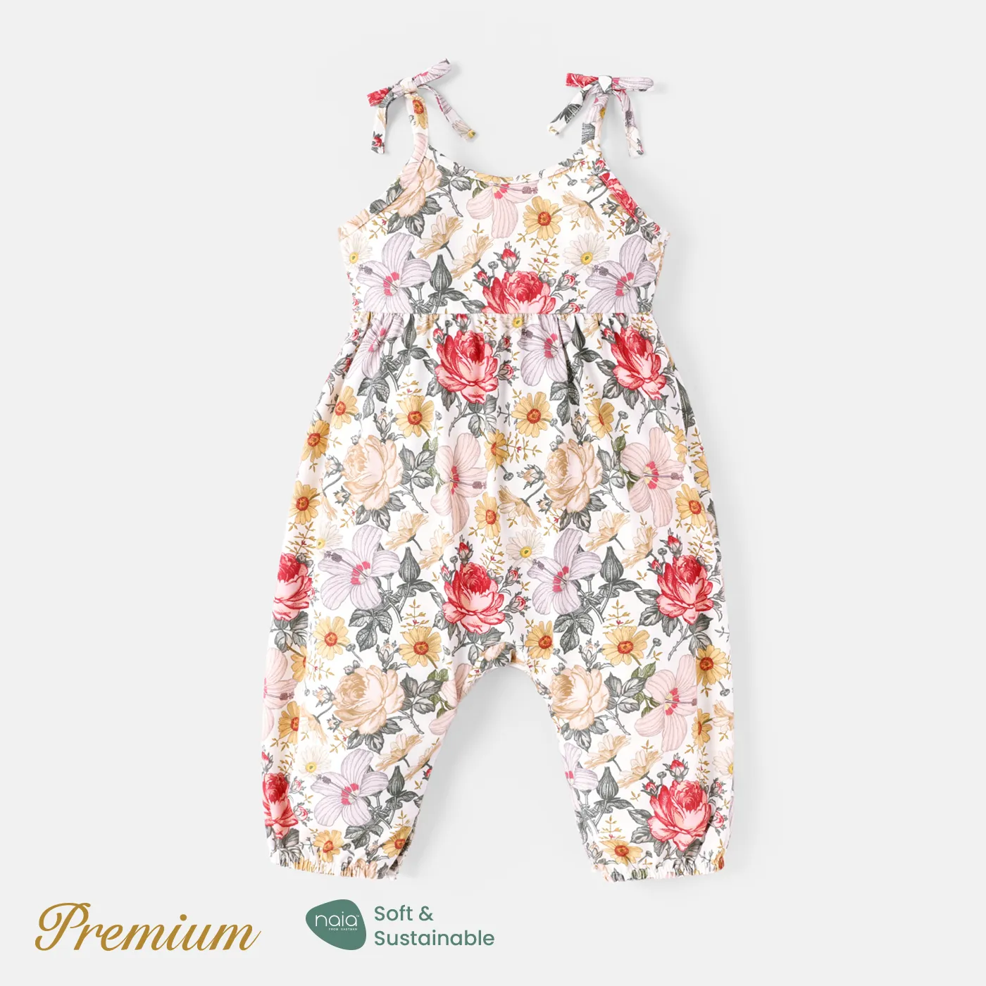 Baby Girl Floral Print Bowknot Design Naia™ Slip Jumpsuit