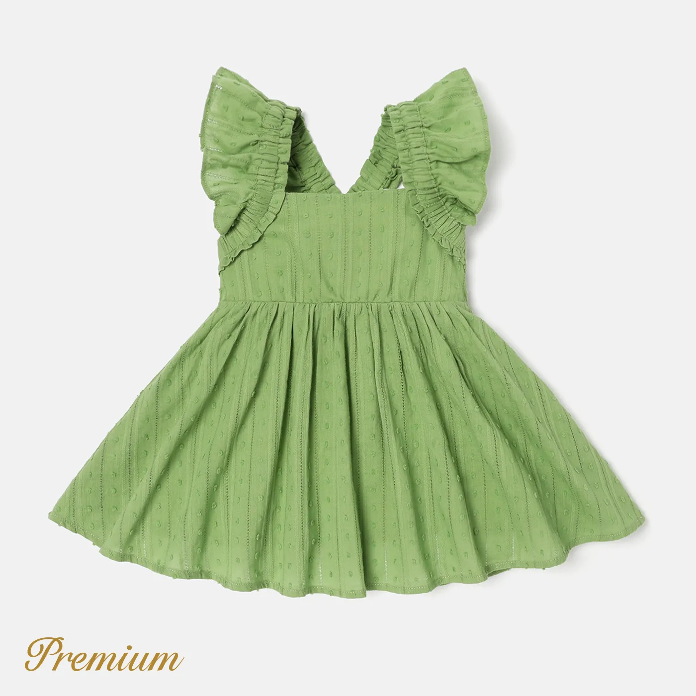 Baby Girl 100% Cotton Green Textured Ruffled Sleeveless Dress MediumSpringGreen big image 1