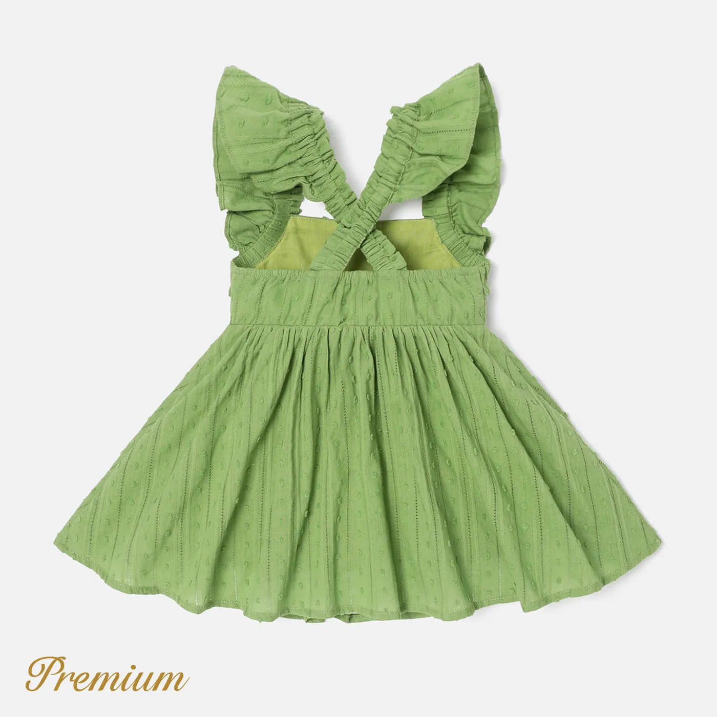 Baby Girl 100% Cotton Green Textured Ruffled Sleeveless Dress MediumSpringGreen image 2