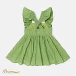 Baby Girl 100% Cotton Green Textured Ruffled Sleeveless Dress MediumSpringGreen image 2