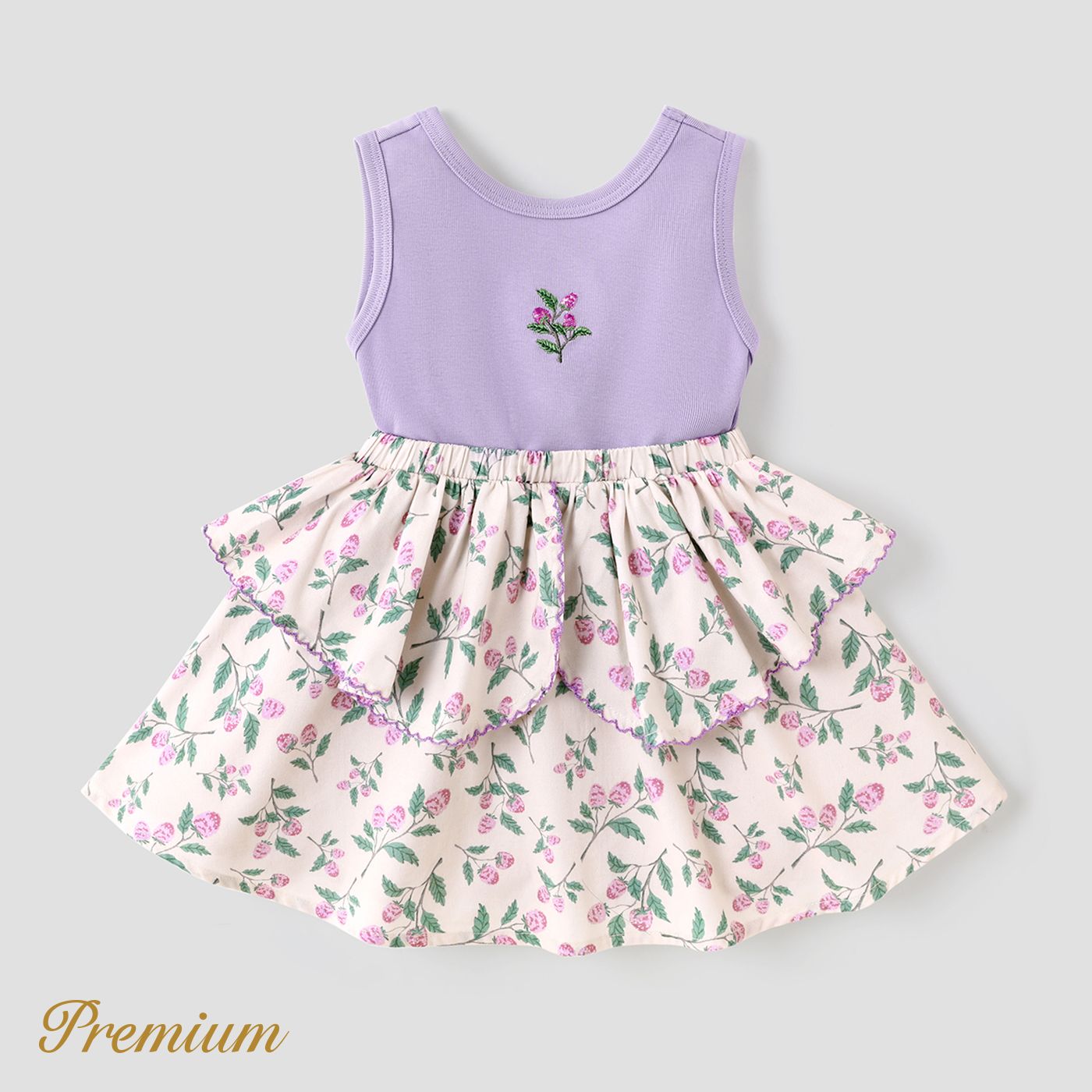 

Baby Girl Cotton Floral Print Layered Ruffled Spliced Tank Dress