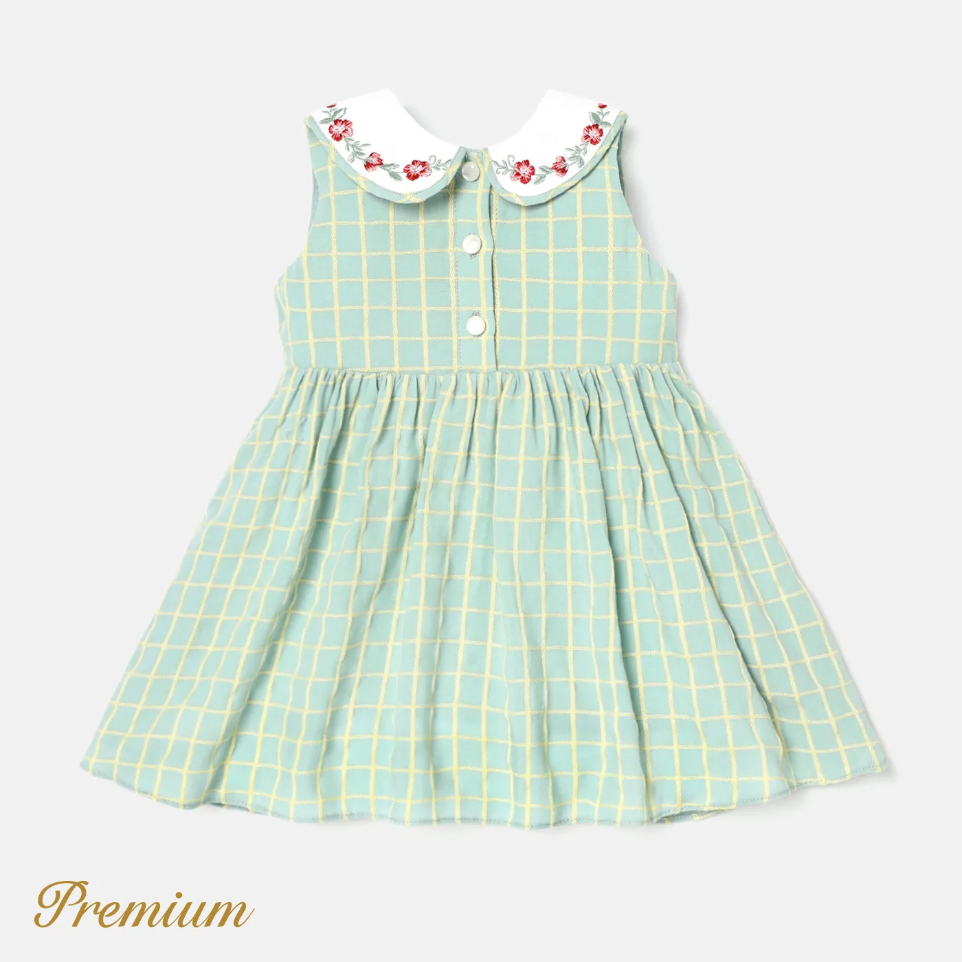 Baby Girl Floral Embroidered Contrast Collar Gingham Tank Dress  image 2