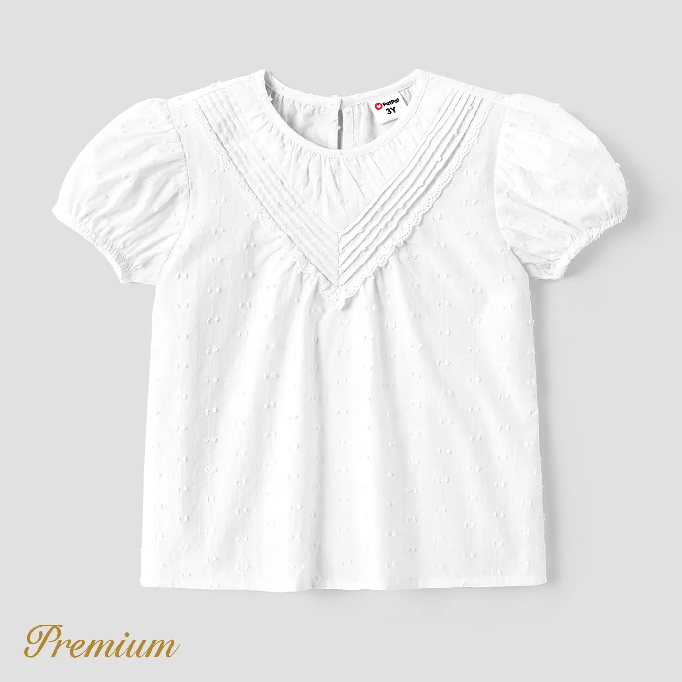 Toddler Girl 100% Cotton Solid Swiss Dot Puff-sleeve Top