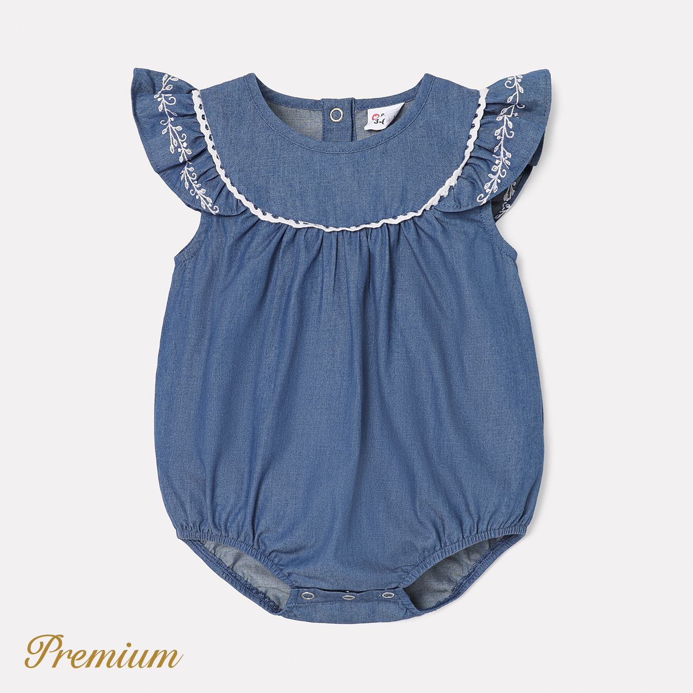 

Baby Girl 100% Cotton Denim Flutter-sleeve Romper