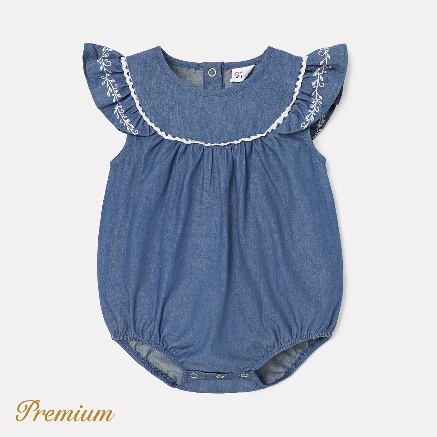 Baby Girl 100% Cotton Denim Flutter-sleeve Romper  big image 1