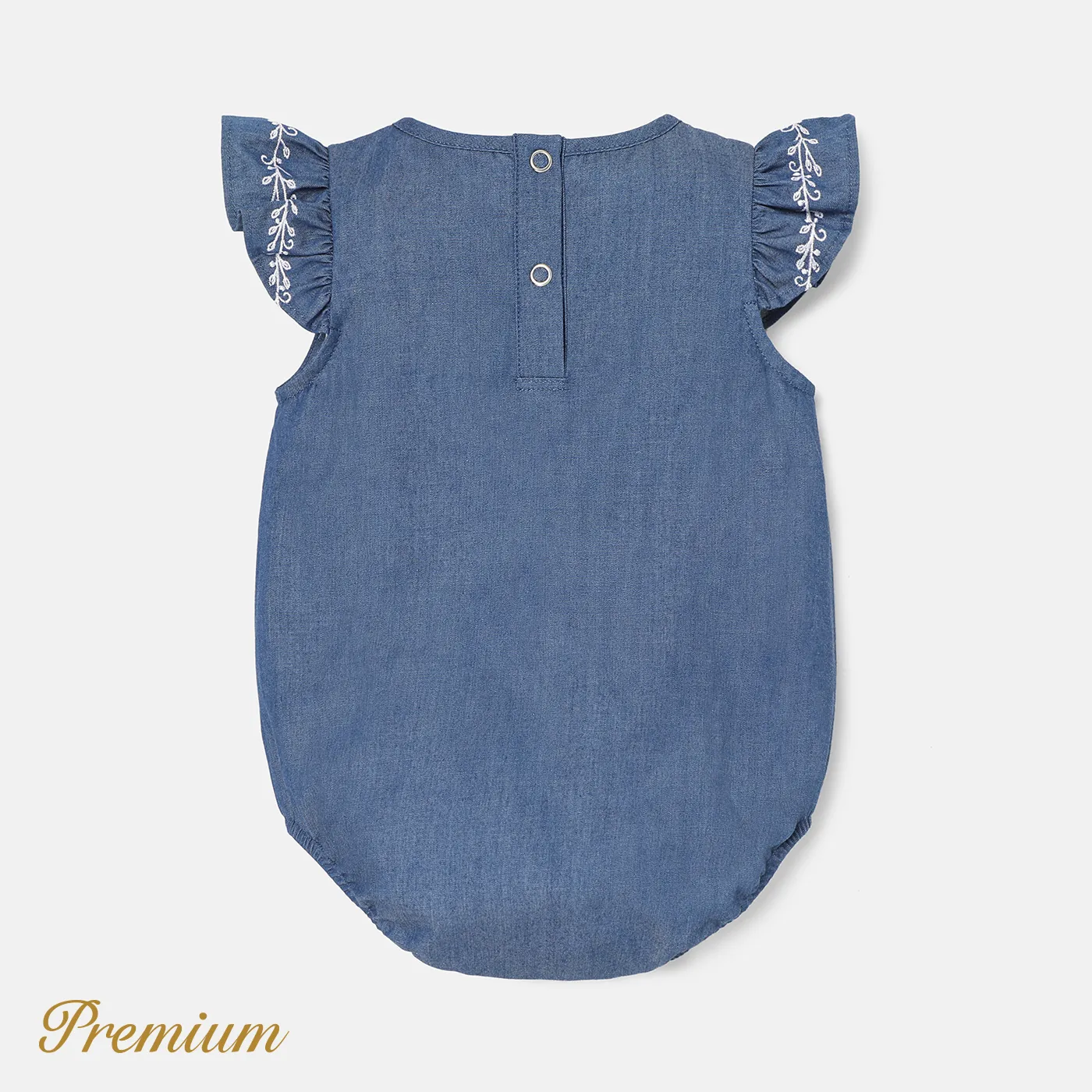 Baby Girl 100% Cotton Denim Flutter-sleeve Romper  image 2