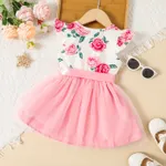 Toddler Girl Floral Rose Print Flutter-sleeve Belted Mesh Overlay Fairy Dress  image 2