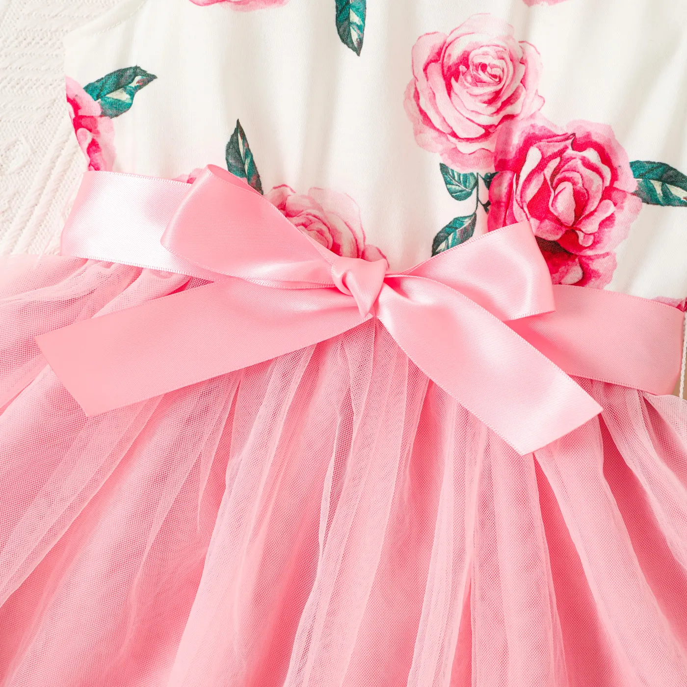 Toddler Girl Floral Rose Print Flutter-sleeve Belted Mesh Overlay Fairy Dress  image 4