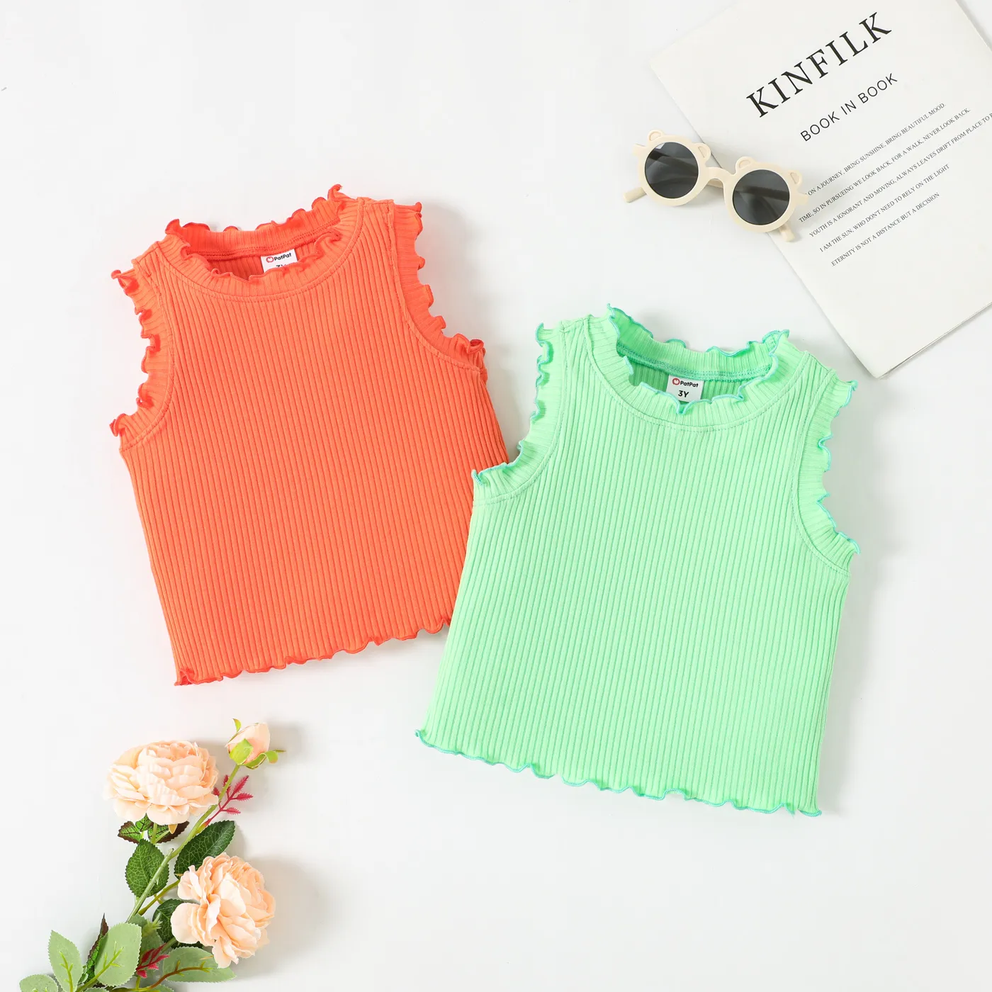 Toddler Girl Solid Lettuce Trim Cotton Rib-knit Tee