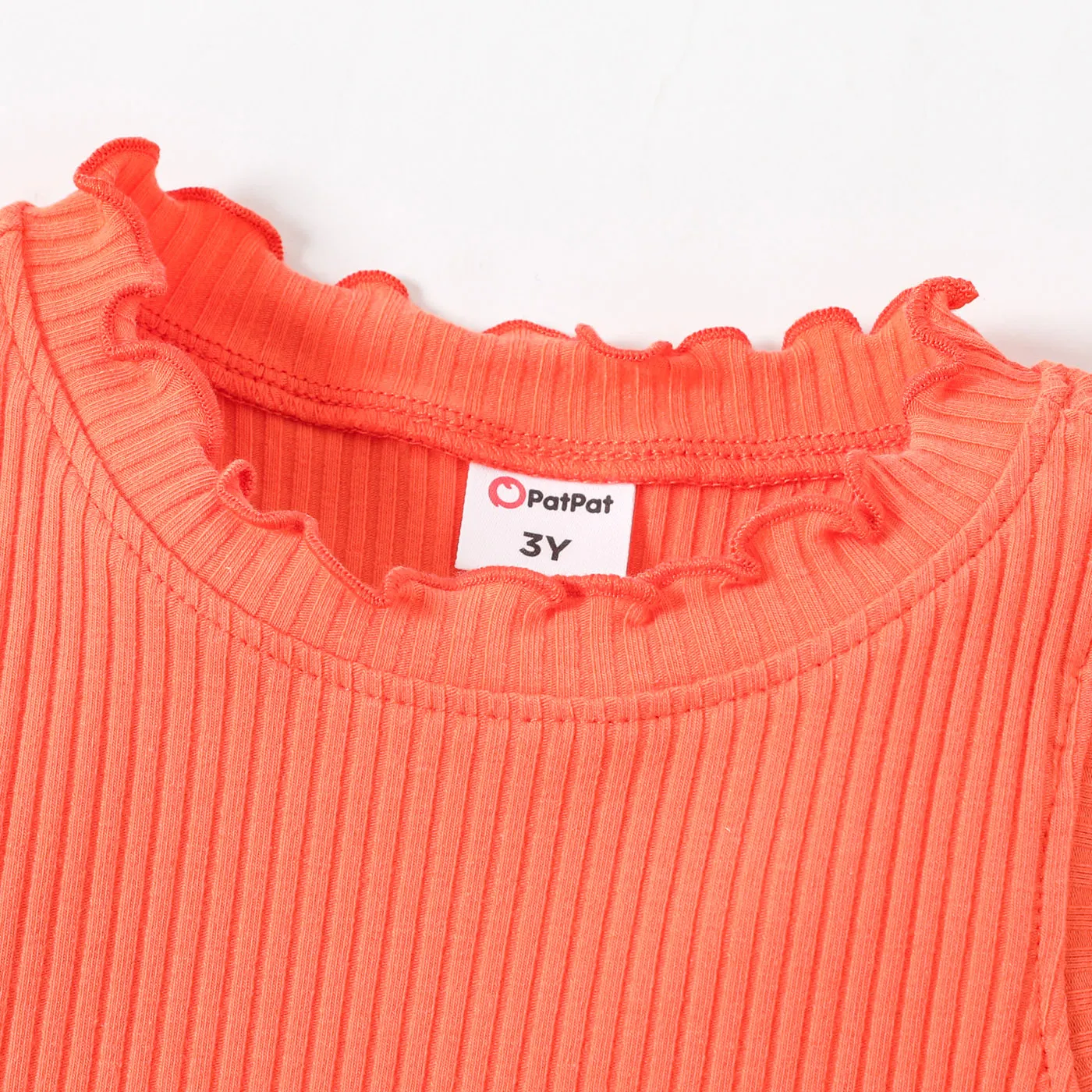 Toddler Girl Solid Lettuce Trim Cotton Rib-knit Tee Orange image 4