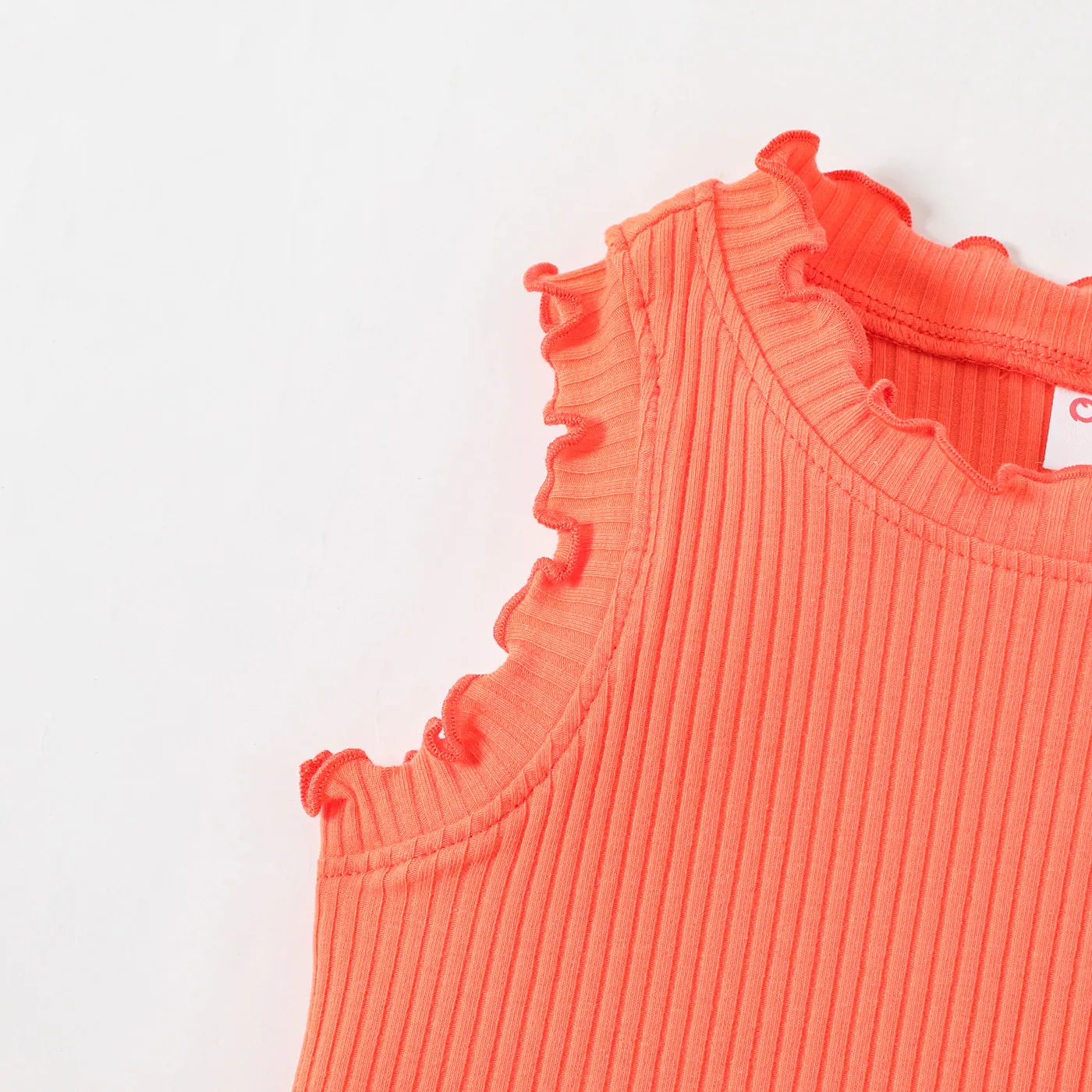 Toddler Girl Solid Lettuce Trim Cotton Rib-knit Tee Orange image 5
