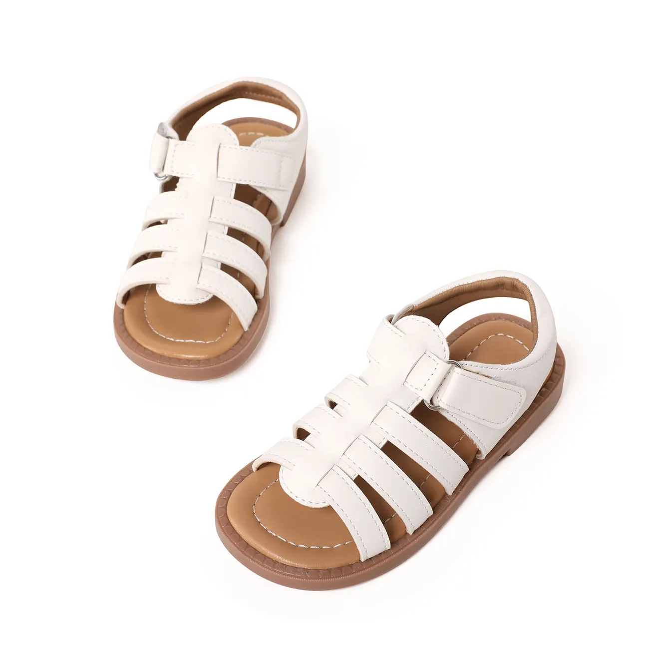 Toddler / Kid Solid Velcro Gladiator Sandals White big image 1