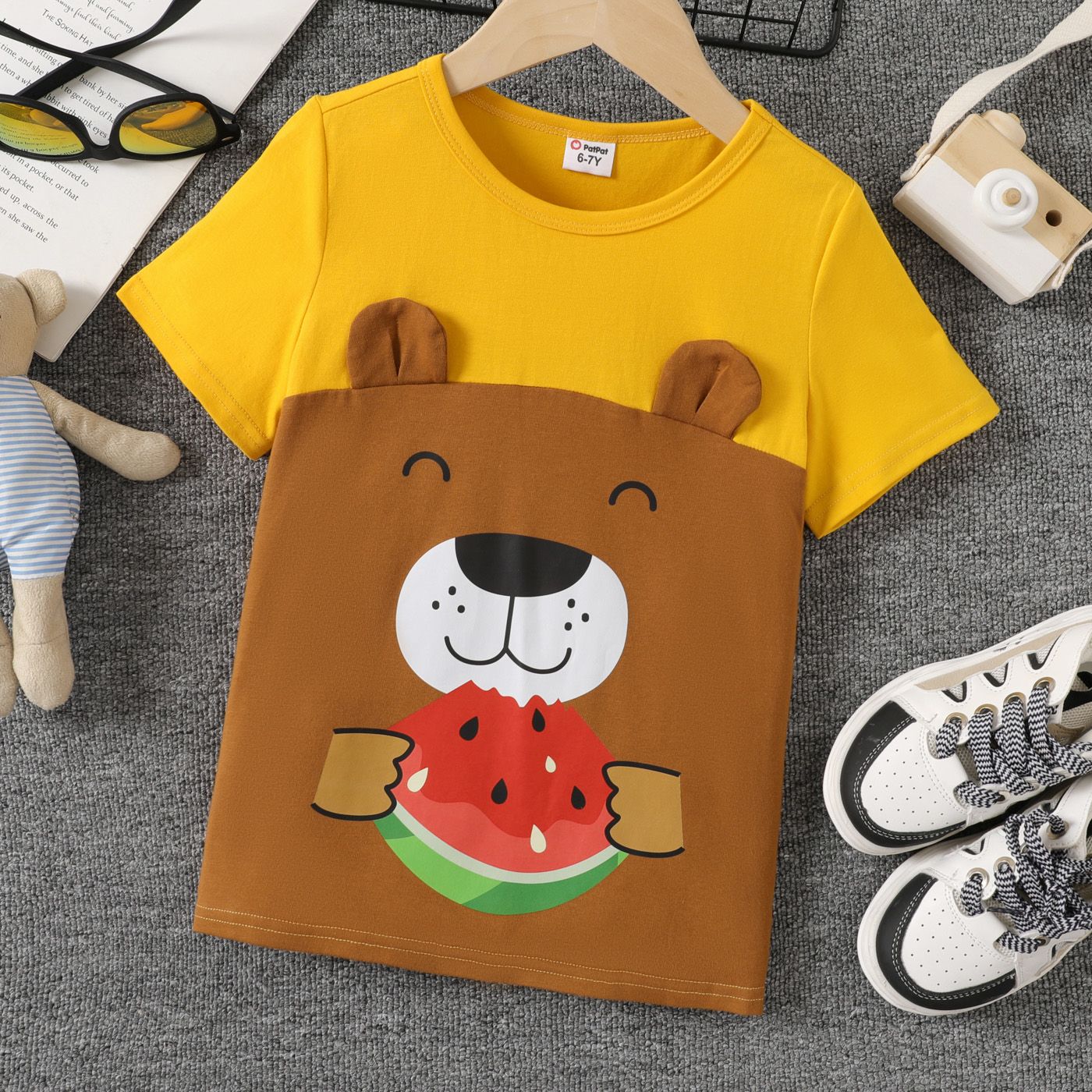 Kid Boy Cute Animal Graphic Colorblock Tee à Manches Courtes