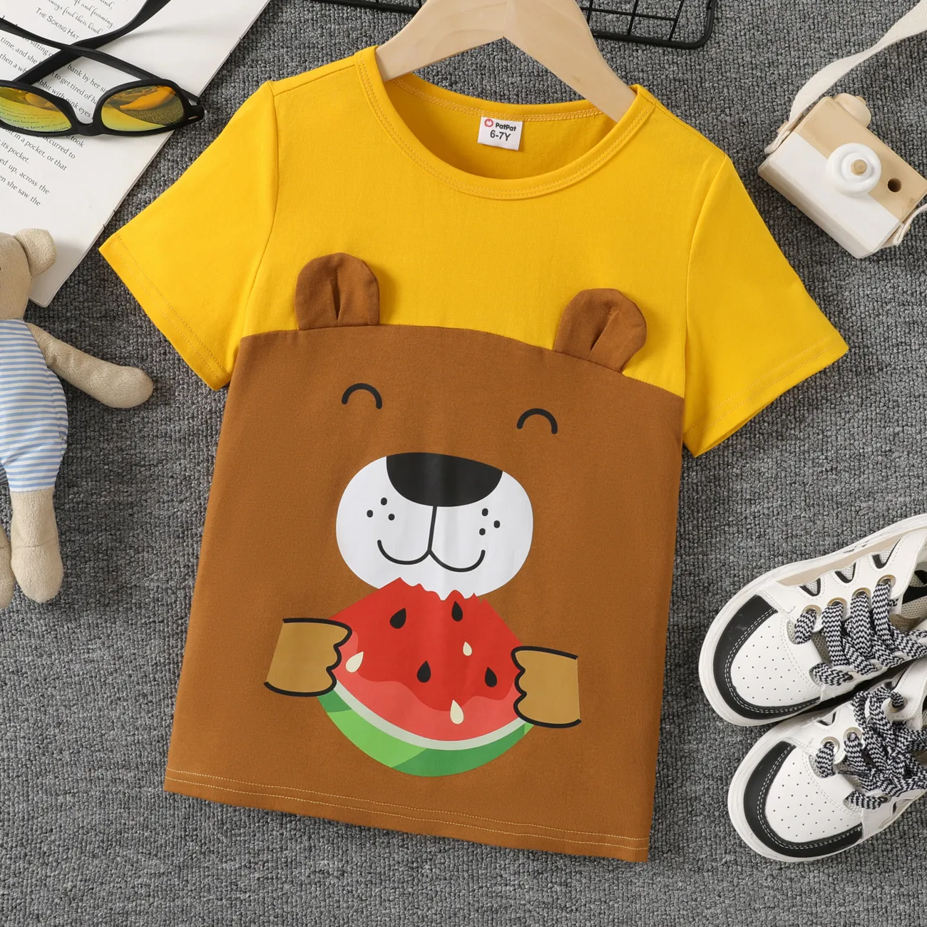 Kid Boy Cute Animal Graphic Colorblock Short-sleeve Tee big image 1