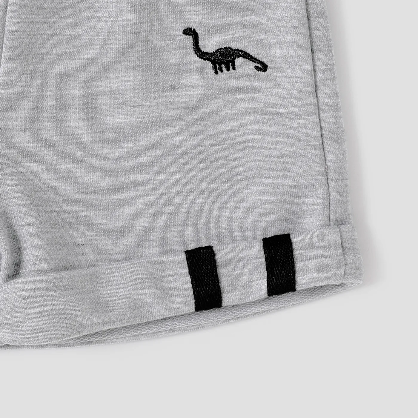 Baby Boy Dinosaur Embroidered Striped Rolled Hem Shorts  image 6