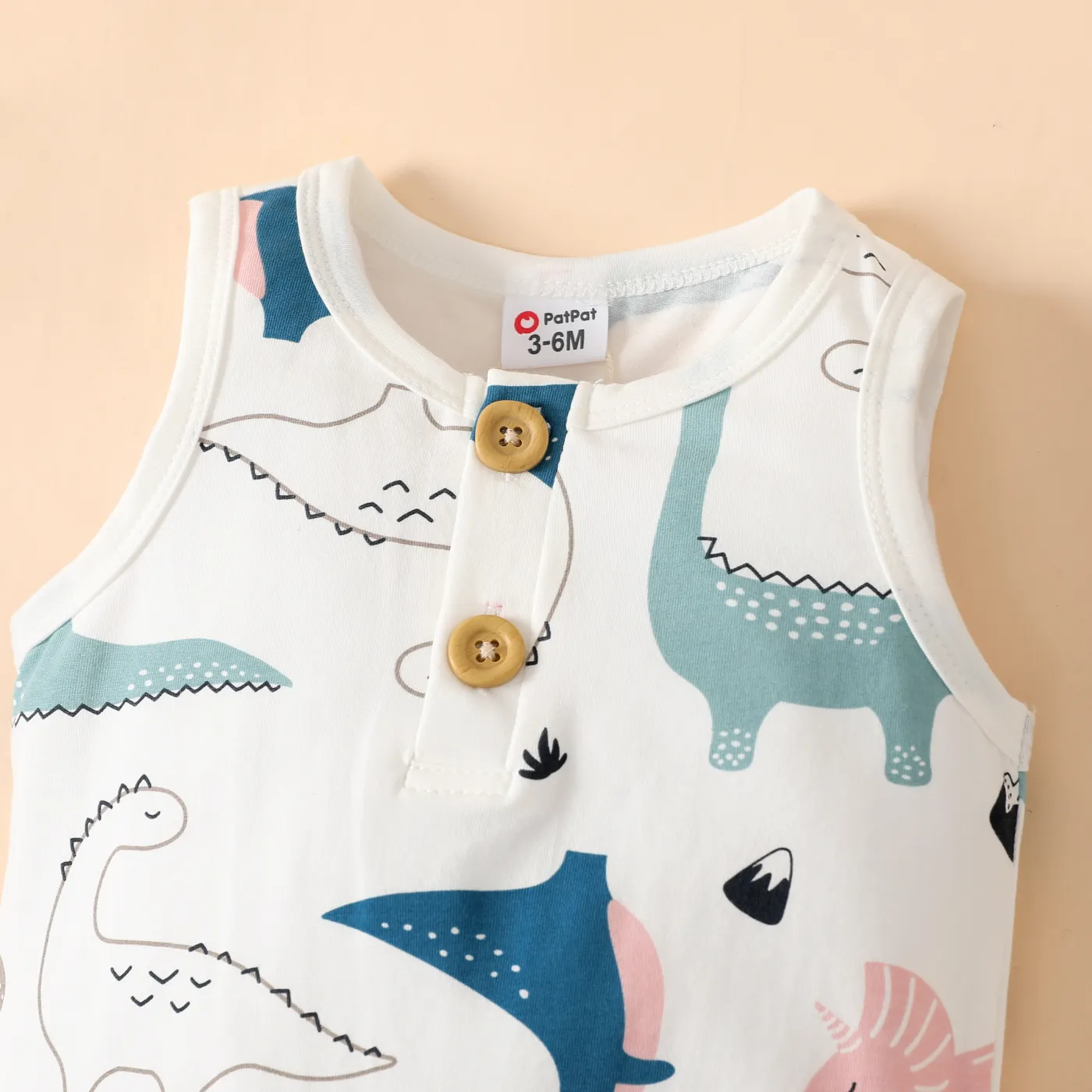 Baby Boy Dinosaur Print Cotton Tank Jumpsuit ORIGINALWHITE image 3