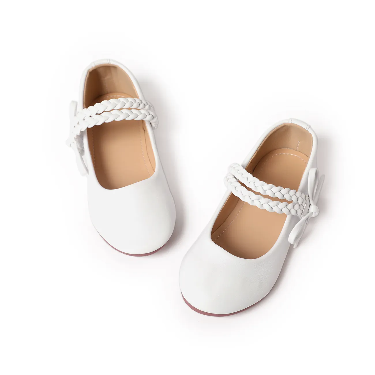 طفل / طفل جديلة & القوس ديكور أحذية فيلكرو ماري جين أبيض big image 1