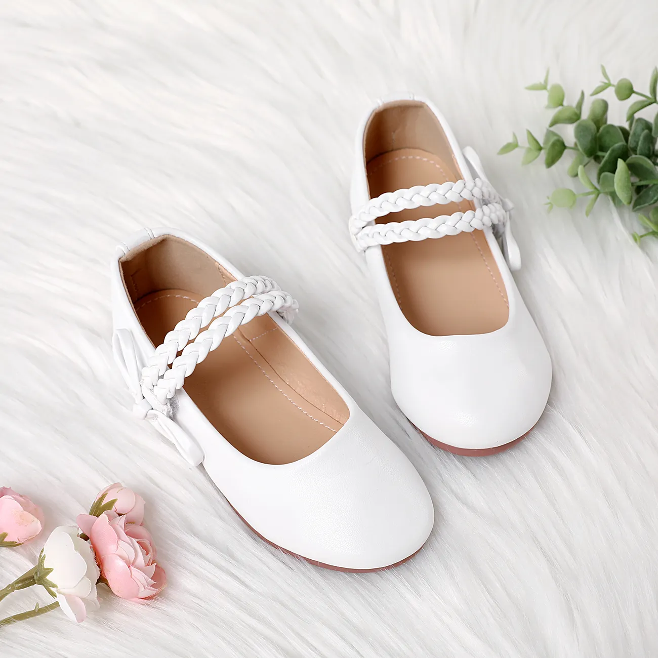 Toddler / Kid Braid & Bow Decor Velcro Mary Jane Shoes White big image 1