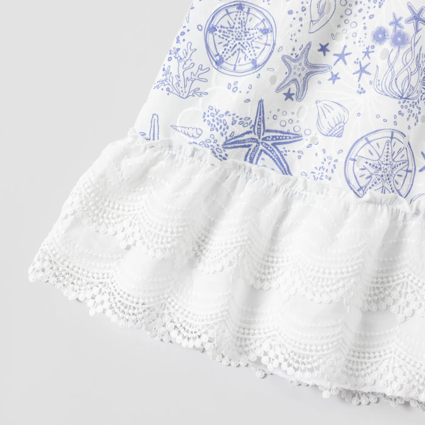 Toddler Girl Ocean Print Lace Hem Puff Sleeve Dress  image 6