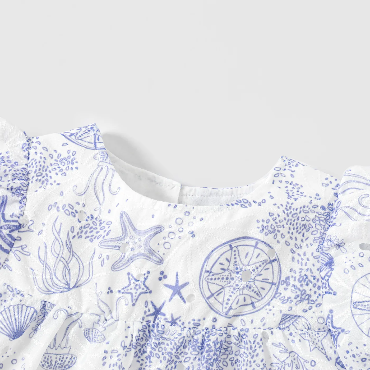 Toddler Girl Ocean Print Lace Hem Puff Sleeve Dress  image 3