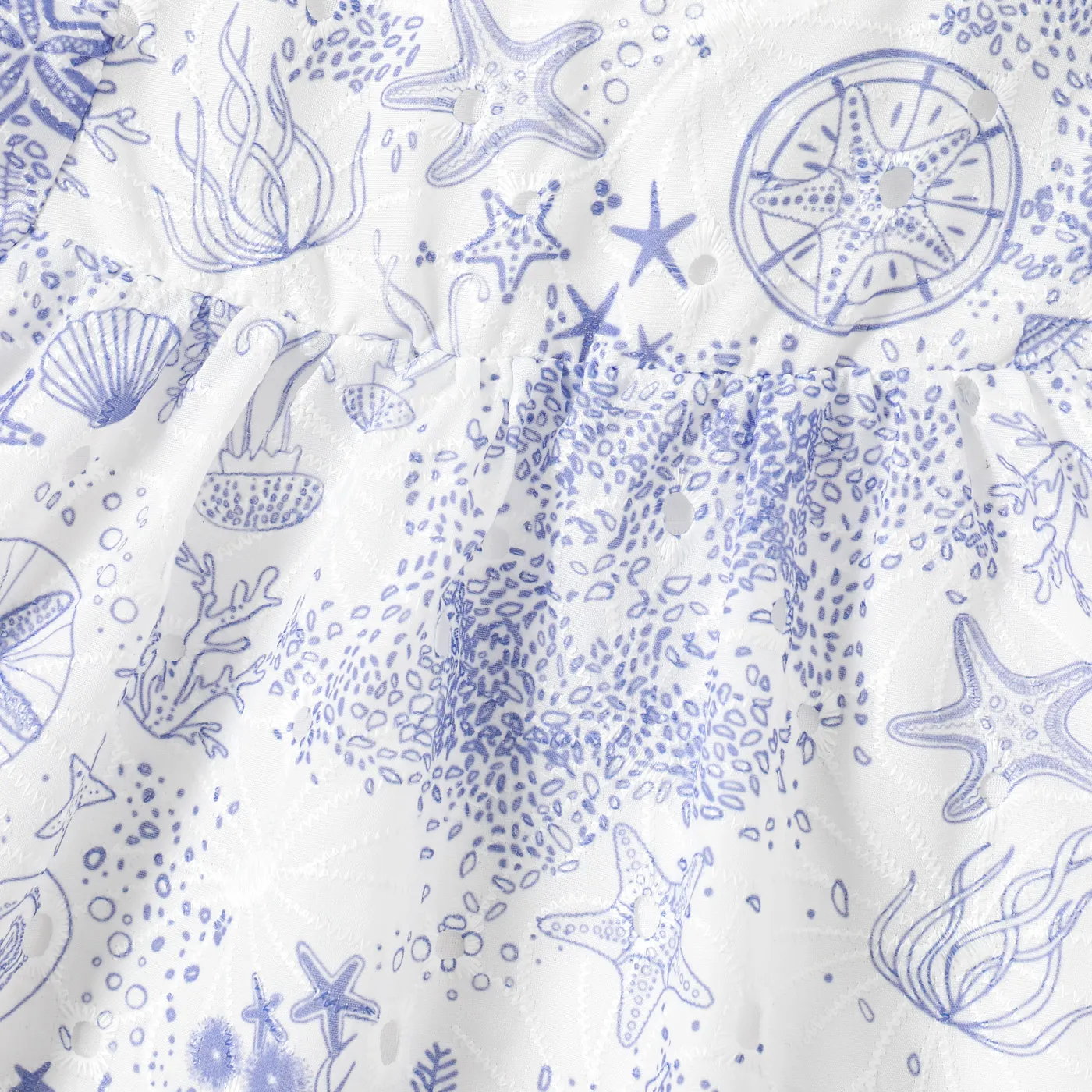 Toddler Girl Ocean Print Lace Hem Puff Sleeve Dress  image 5