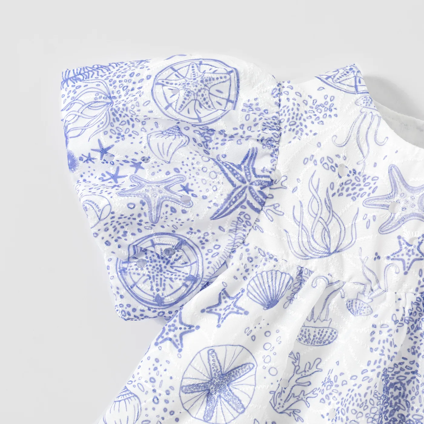 Toddler Girl Ocean Print Lace Hem Puff Sleeve Dress  image 4